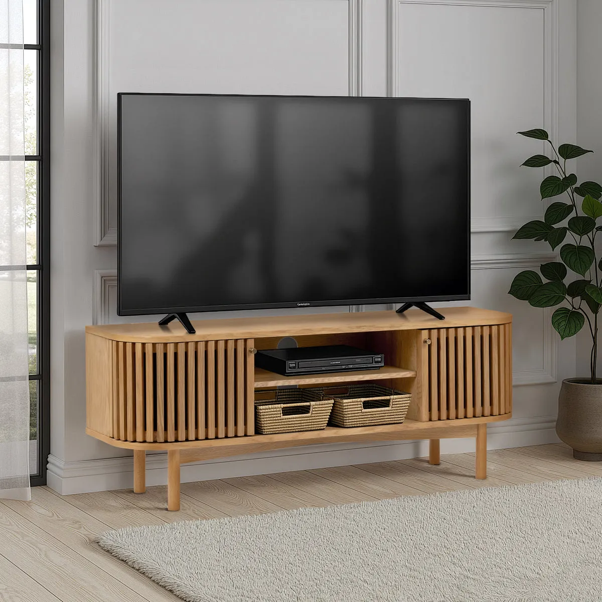 Shorwell Oak 130cm Slatted TV Unit 1 Shorwell Oak 130cm Slatted TV Unit