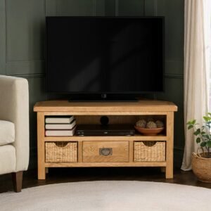 Surrey Oak Corner TV Stand with Basket