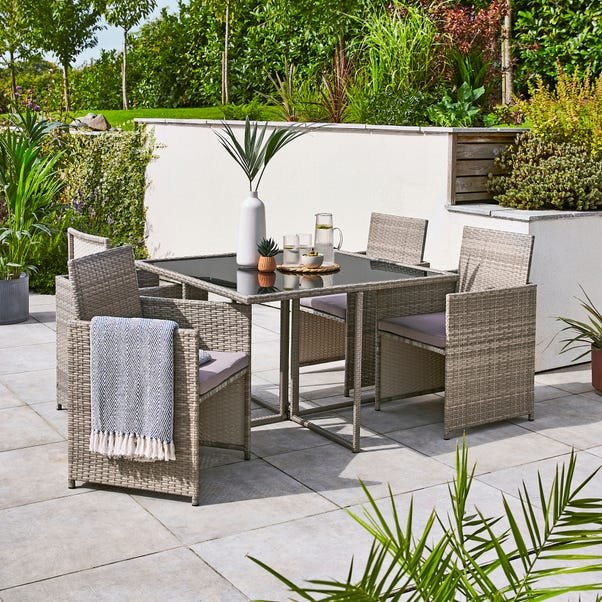 Grey Rattan 4-Seater Dining Cube Set 2 Grey Rattan 4 Seater Dining Cube Set