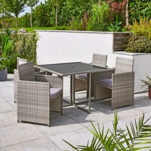 Grey Rattan 4 Seater Dining Cube Sets