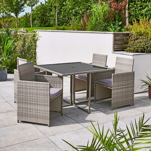 Grey Rattan 4-Seater Dining Cube Set 1 Grey Rattan 4 Seater Dining Cube Sets