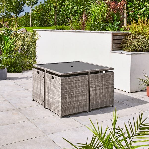 Grey Rattan 4-Seater Dining Cube Set 4 Grey Rattan 4 Seater Dining Cube