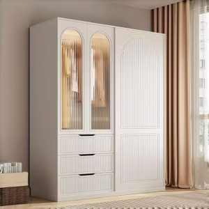 Modern Wooden Wardrobe with Glass Doors