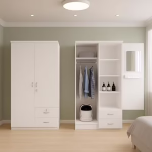White Solid Wood 2-Door Wardrobe